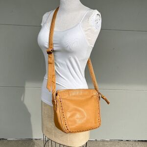 Vintage Liz Claiborne Leather Crossbody Bag Boho Western Coutout Details